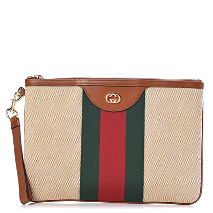 Gucci Vintage Canvas Web Pouch Sand Cuir 1 of 9
