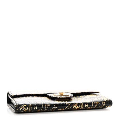 Chanel Calfskin Crocodile Embossed Graffiti 2.55 Cocodile Reissue Long Flap Black Gold 4 of 10