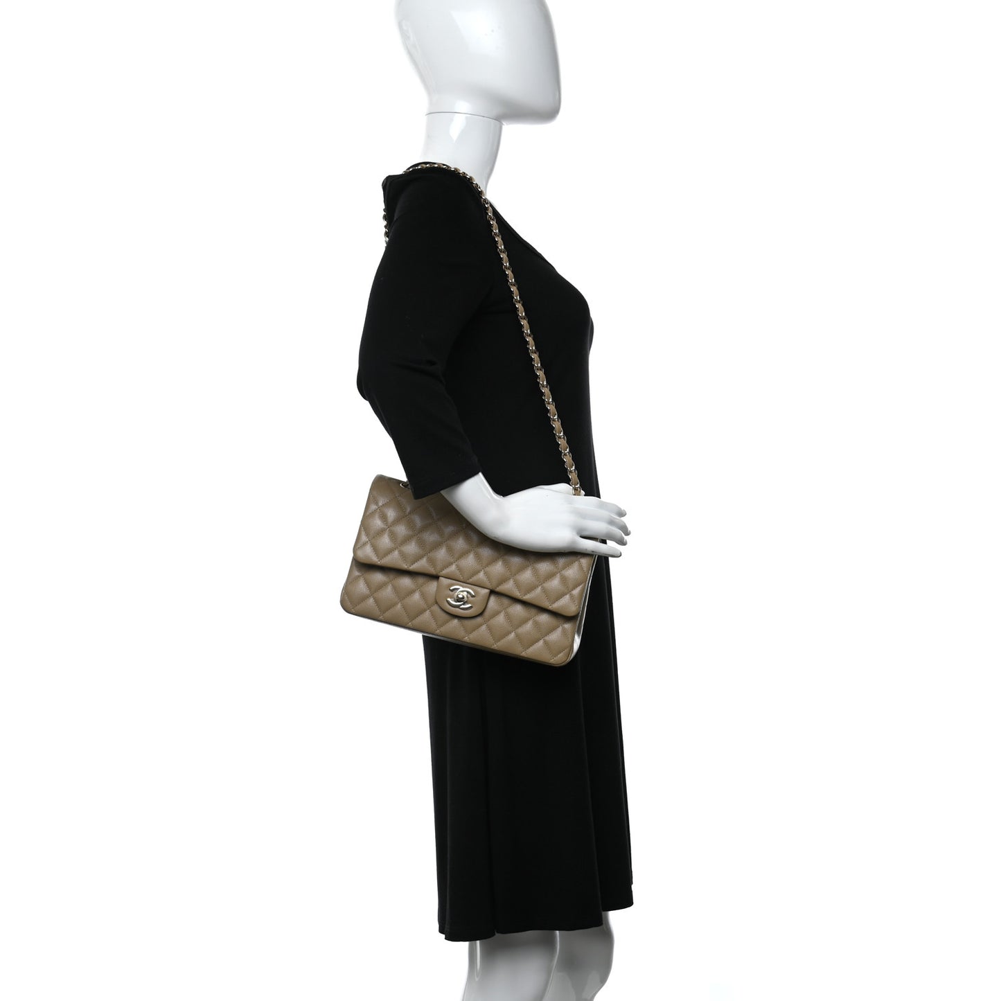 Caviar Quilted Medium Double Flap Beige