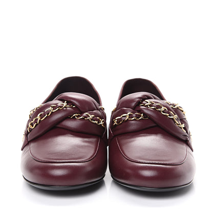 Chanel Lambskin CC Braided Chain Loafers 38 Bordeaux 2 of 9