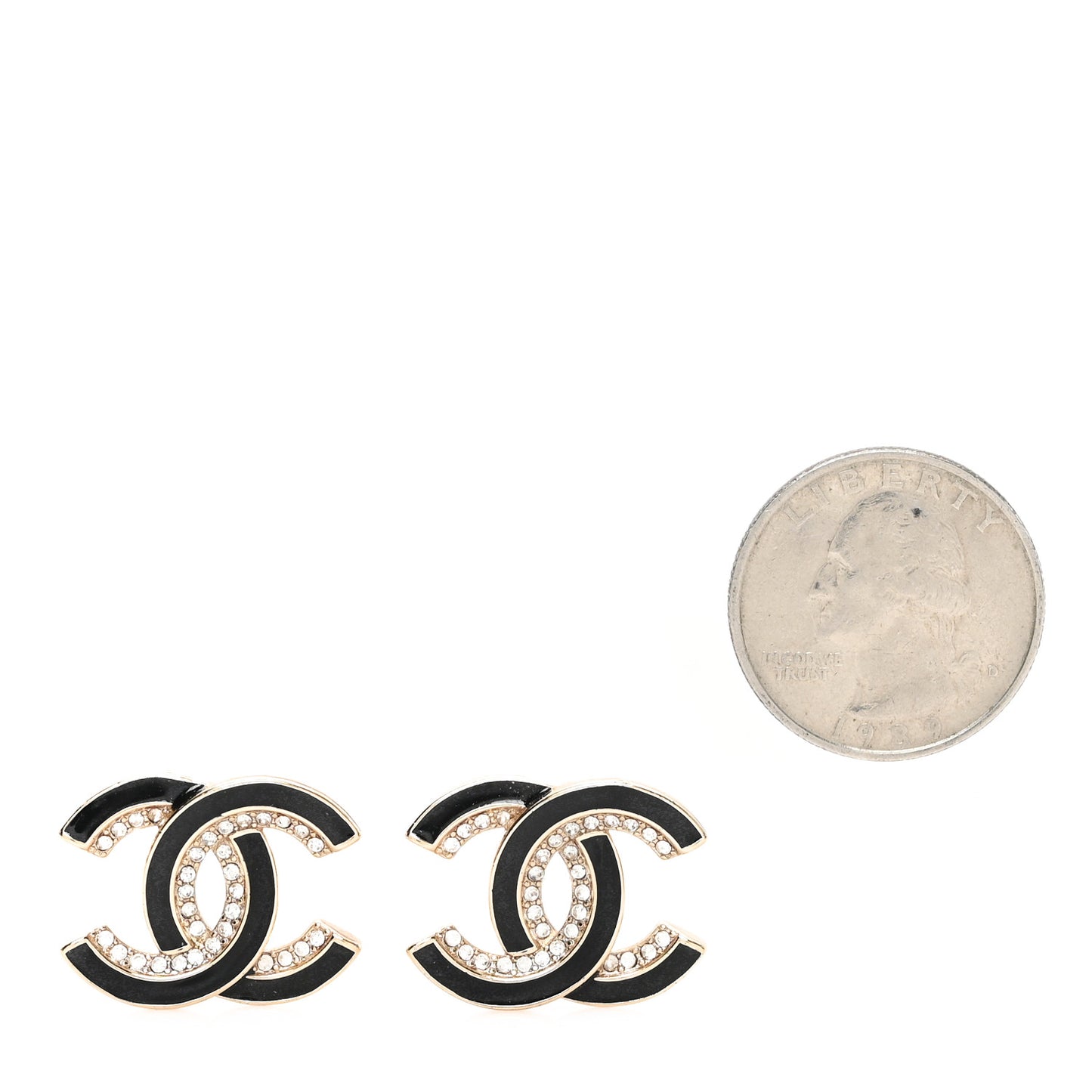Crystal Enamel CC Earrings Gold Black