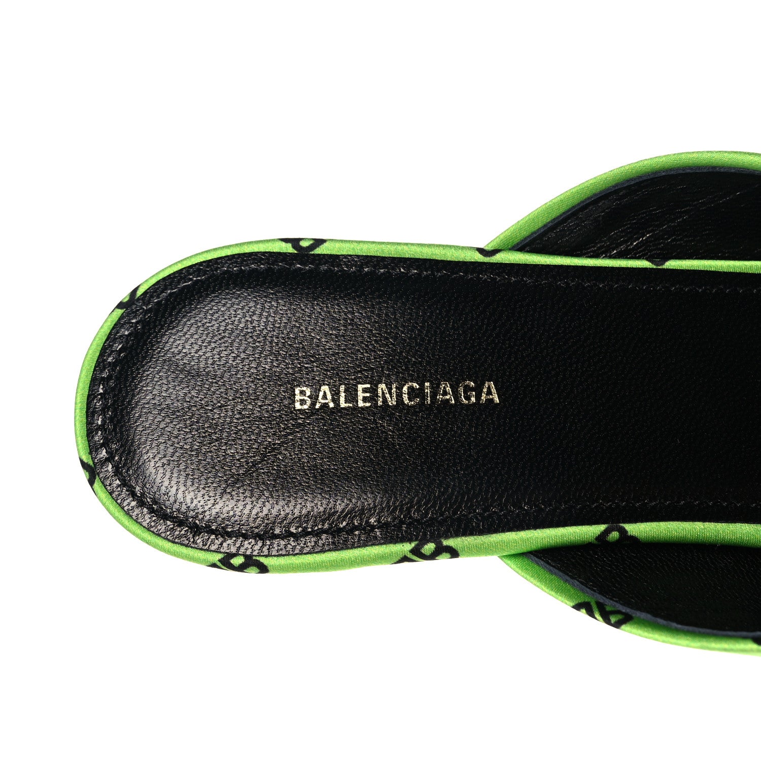 Balenciaga Crepe Satin BB Printed Knife Pointed Toe 40mm Mules 38 Green Fluo Black 7 of 11