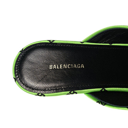Balenciaga Crepe Satin BB Printed Knife Pointed Toe 40mm Mules 38 Green Fluo Black 7 of 11