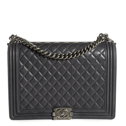 Chanel Lambskin Quilted Large Boy Flap Dark Grey 9 of 16