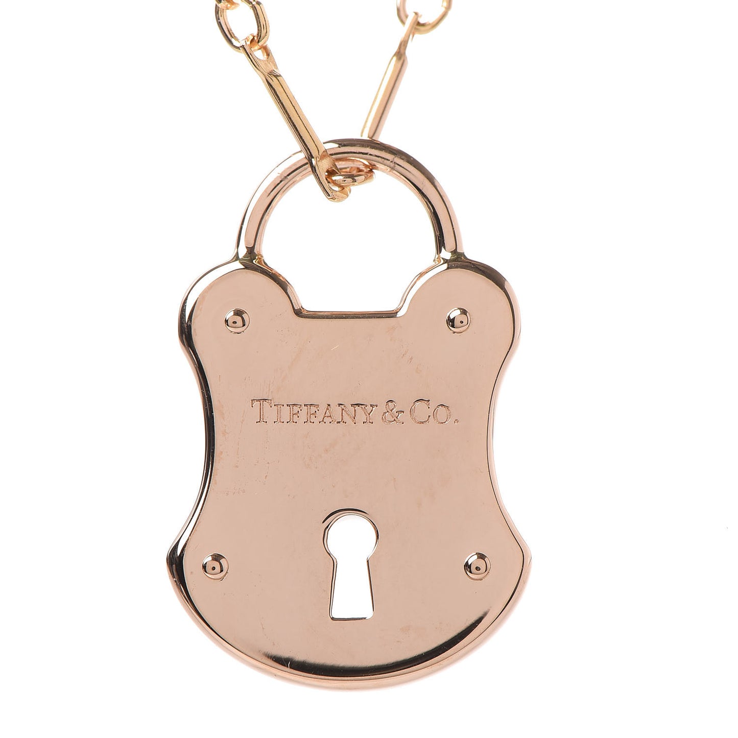 18K Rose Gold Emblem Lock Pendant Necklace