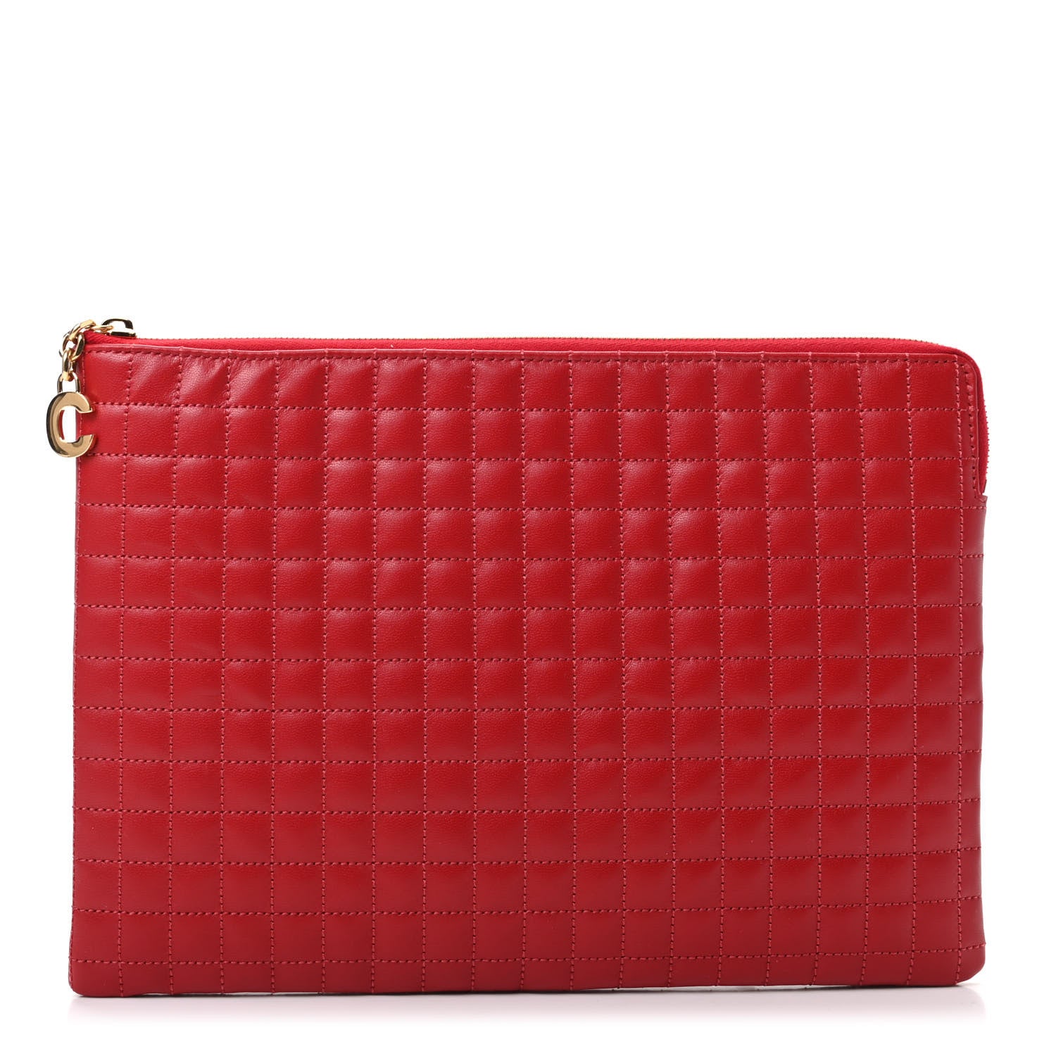 Celine Calfskin Quilted C Charm Pouch Red 1 of 7