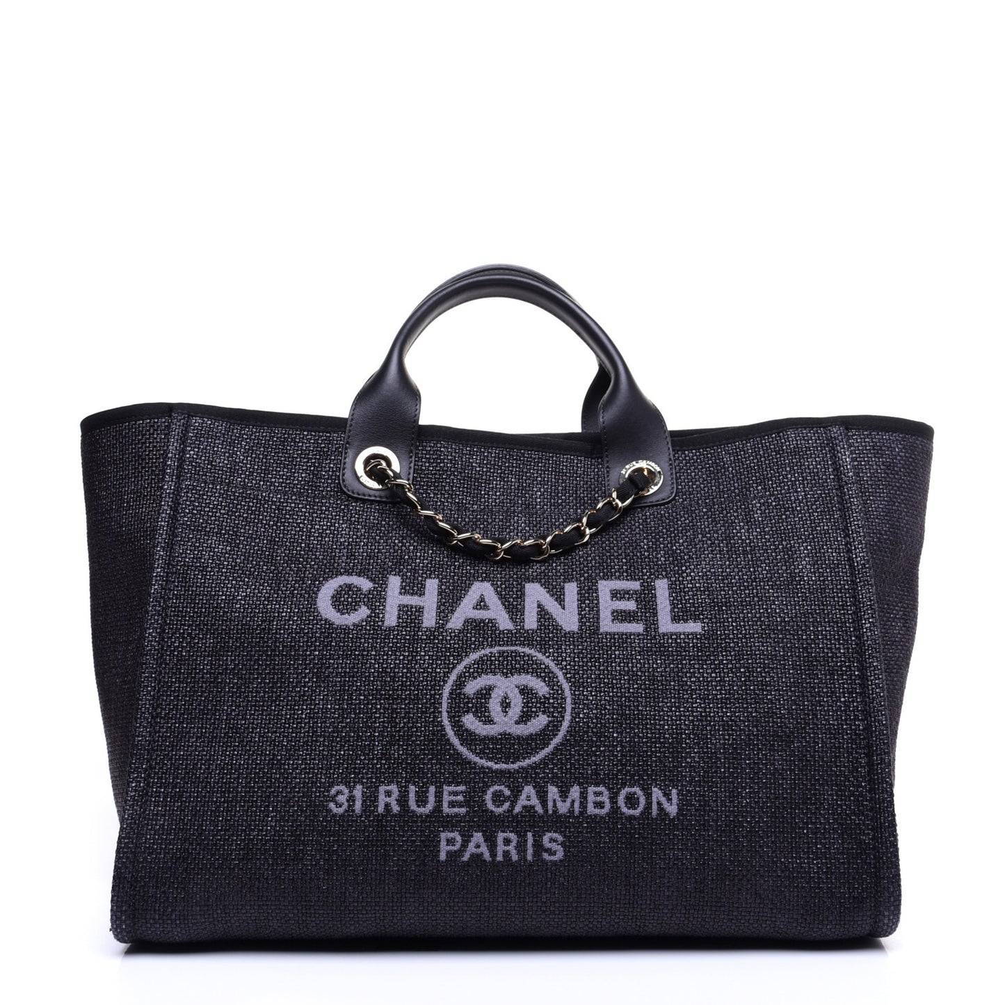 Woven Straw Raffia Medium Deauville Tote Navy