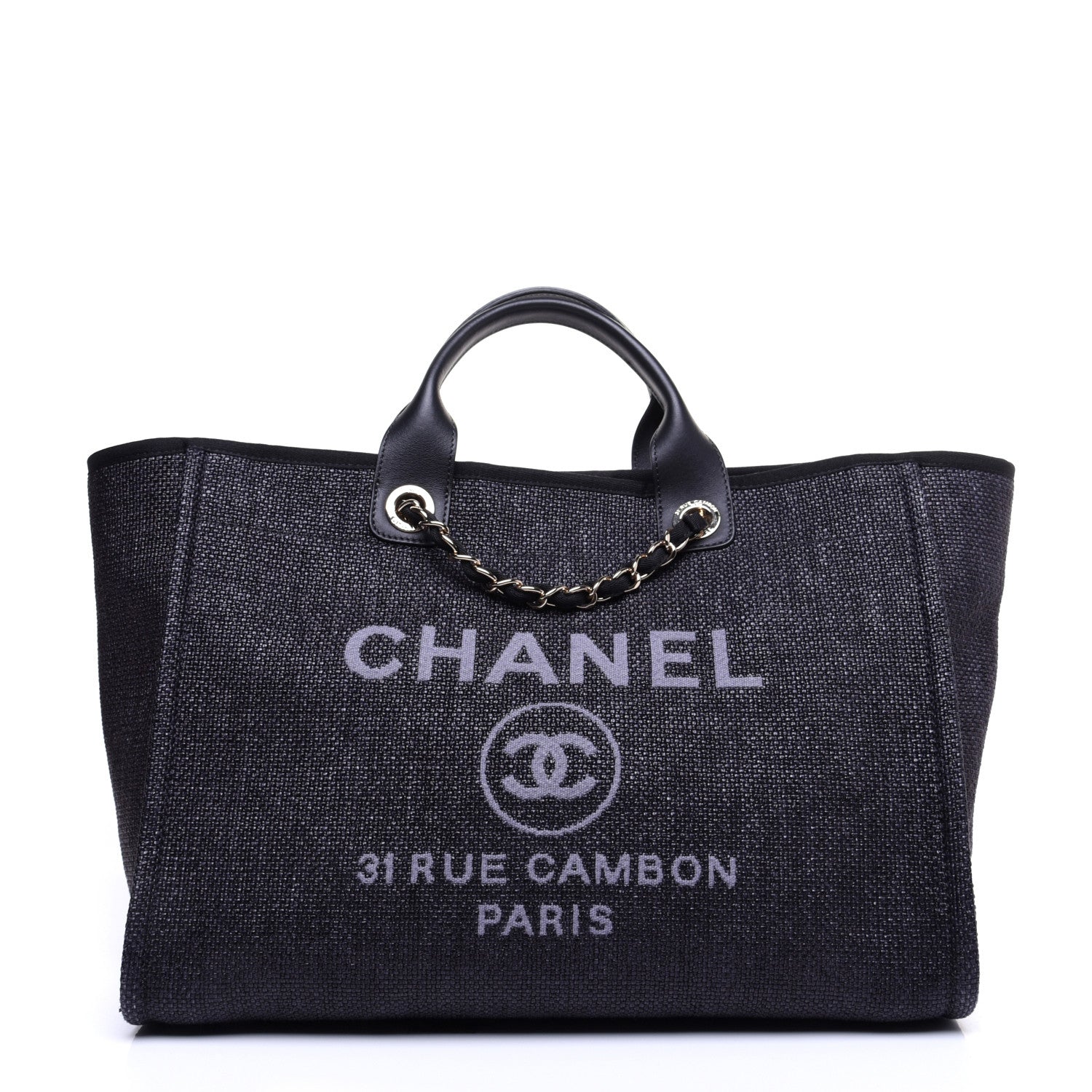 Chanel Woven Straw Raffia Medium Deauville Tote Navy 1 of 14