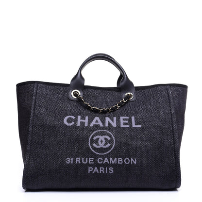 Chanel Woven Straw Raffia Medium Deauville Tote Navy 1 of 14