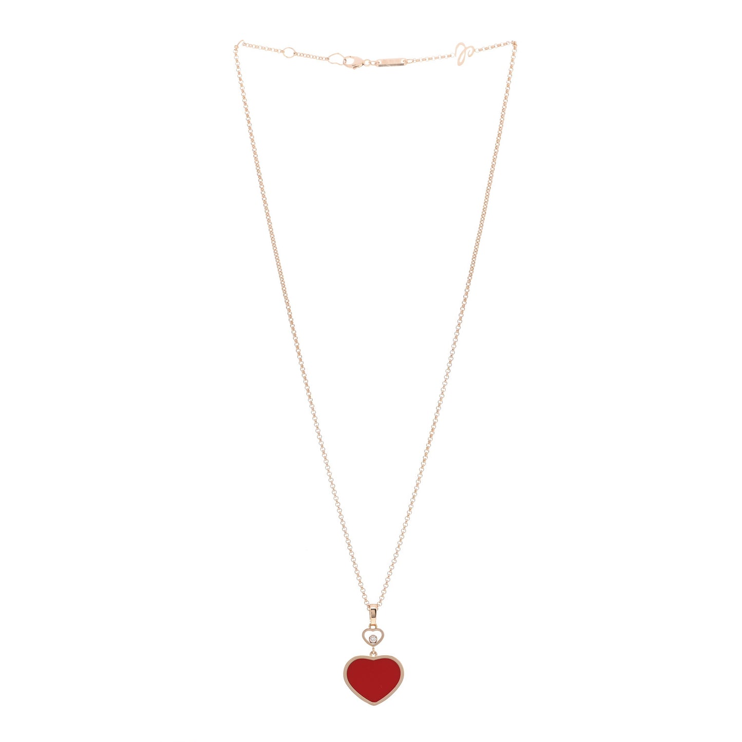 18K Rose Gold Diamond Happy Hearts Pendant Necklace Red