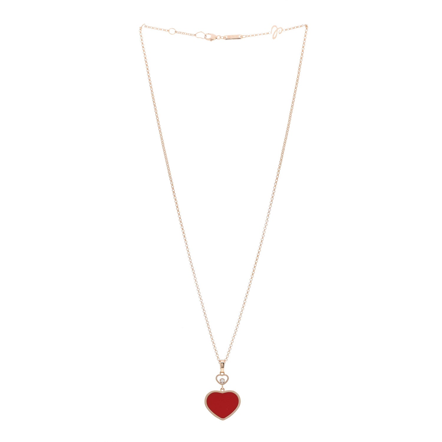 Chopard 18K Rose Gold Diamond Happy Hearts Pendant Necklace Red 3 of 5