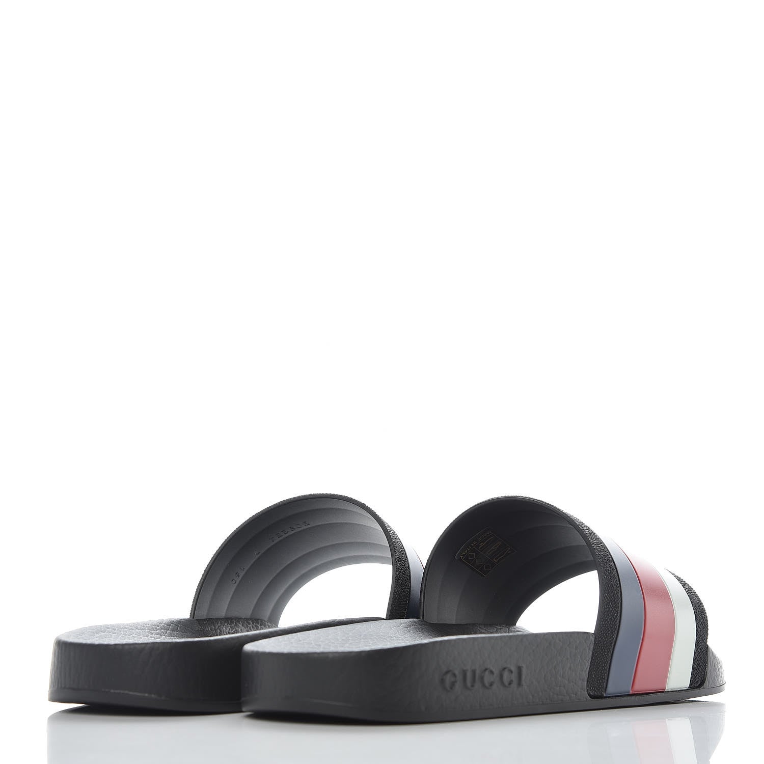 Gucci Rubber Web Mens Pool Slide Sandals 7 Black Mystic White Hibiscus Red Marine 4 of 9
