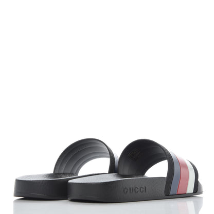 Gucci Rubber Web Mens Pool Slide Sandals 7 Black Mystic White Hibiscus Red Marine 4 of 9