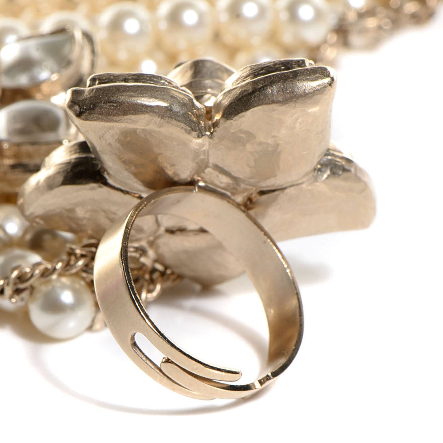 Pearl Gripoix Flower Chain Ring Bracelet Silver