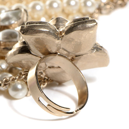 Chanel Pearl Gripoix Flower Chain Ring Bracelet Silver 3 of 6