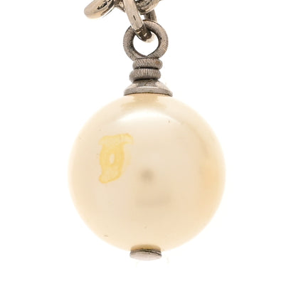 Chanel Crystal Pearl CC Clover Drop Earrings Silver 5 of 5