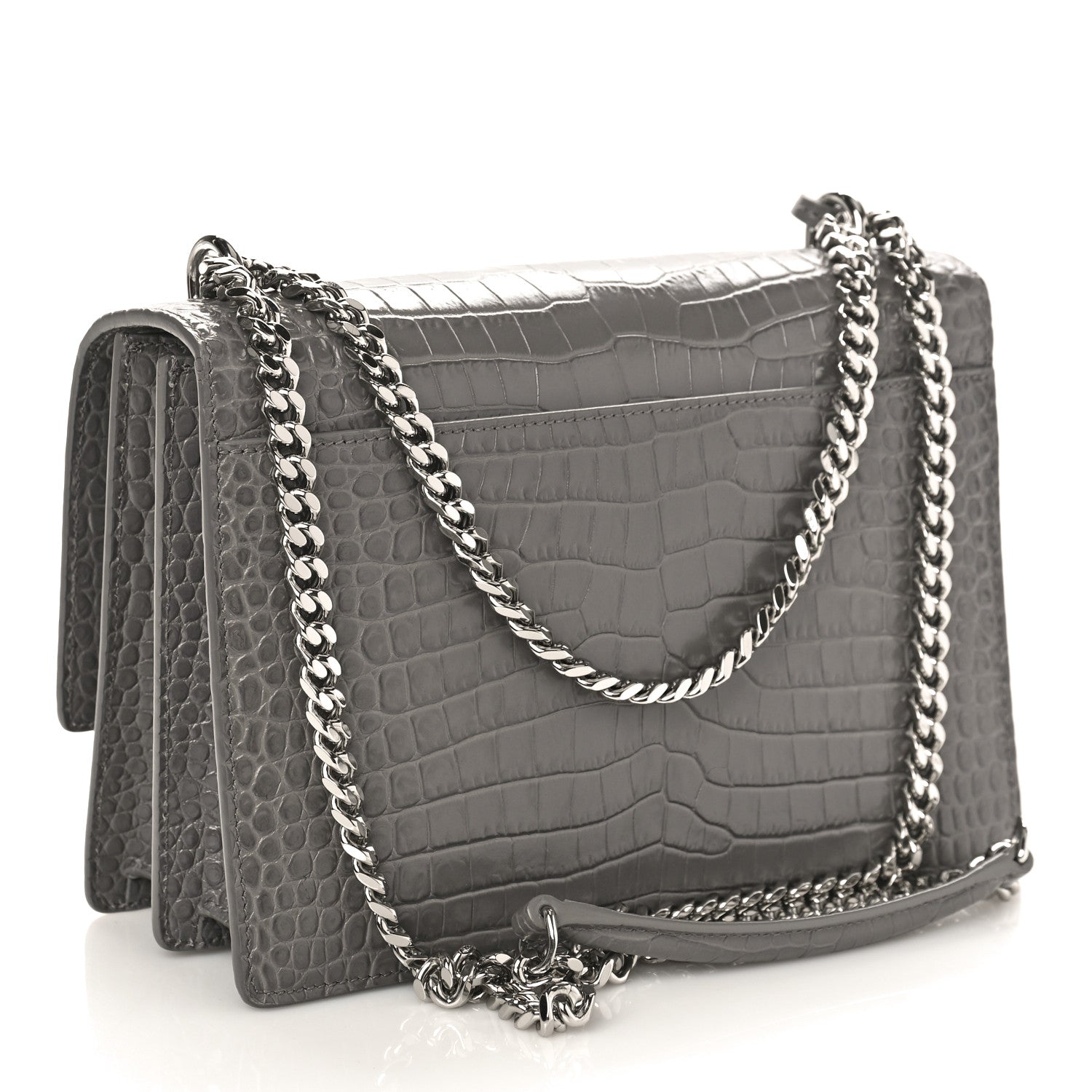 Saint Laurent Calfskin Crocodile Embossed Medium Monogram Sunset Fog 3 of 8