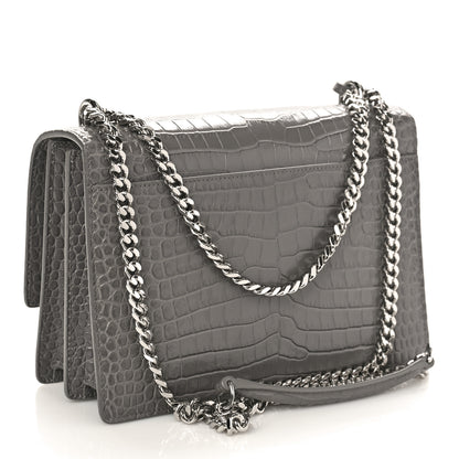 Saint Laurent Calfskin Crocodile Embossed Medium Monogram Sunset Fog 3 of 8