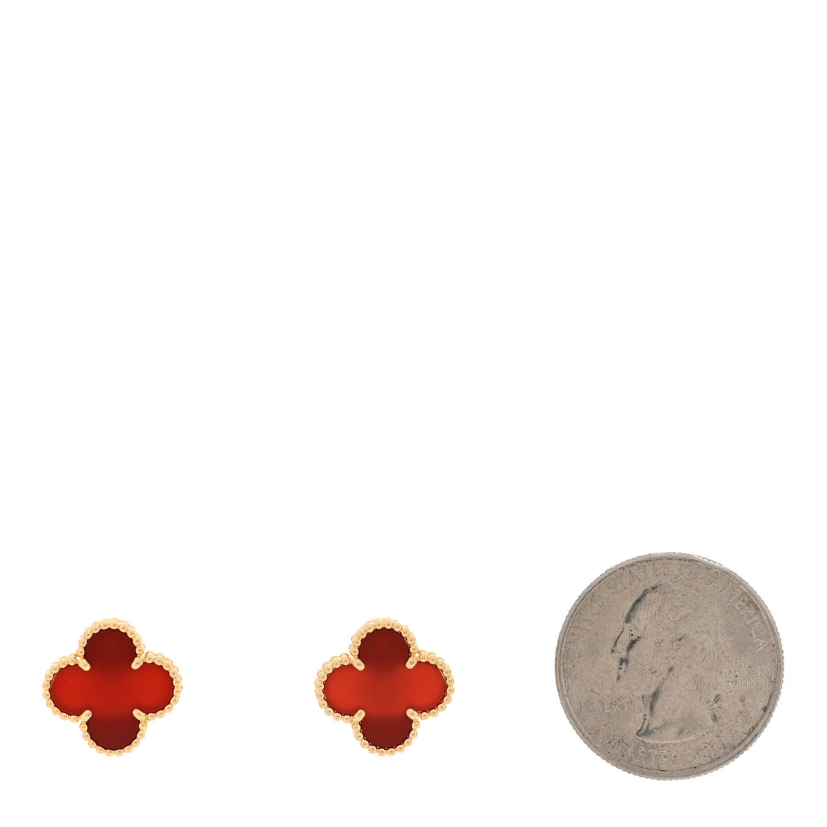 18K Yellow Gold Carnelian Vintage Alhambra Earrings
