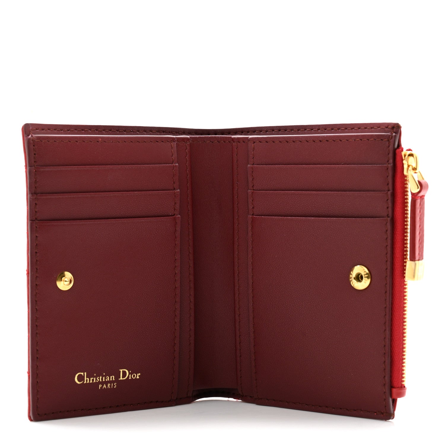Christian Dior Grained Calfskin Supple Cannage Caro Dahlia Wallet Red 5 of 7