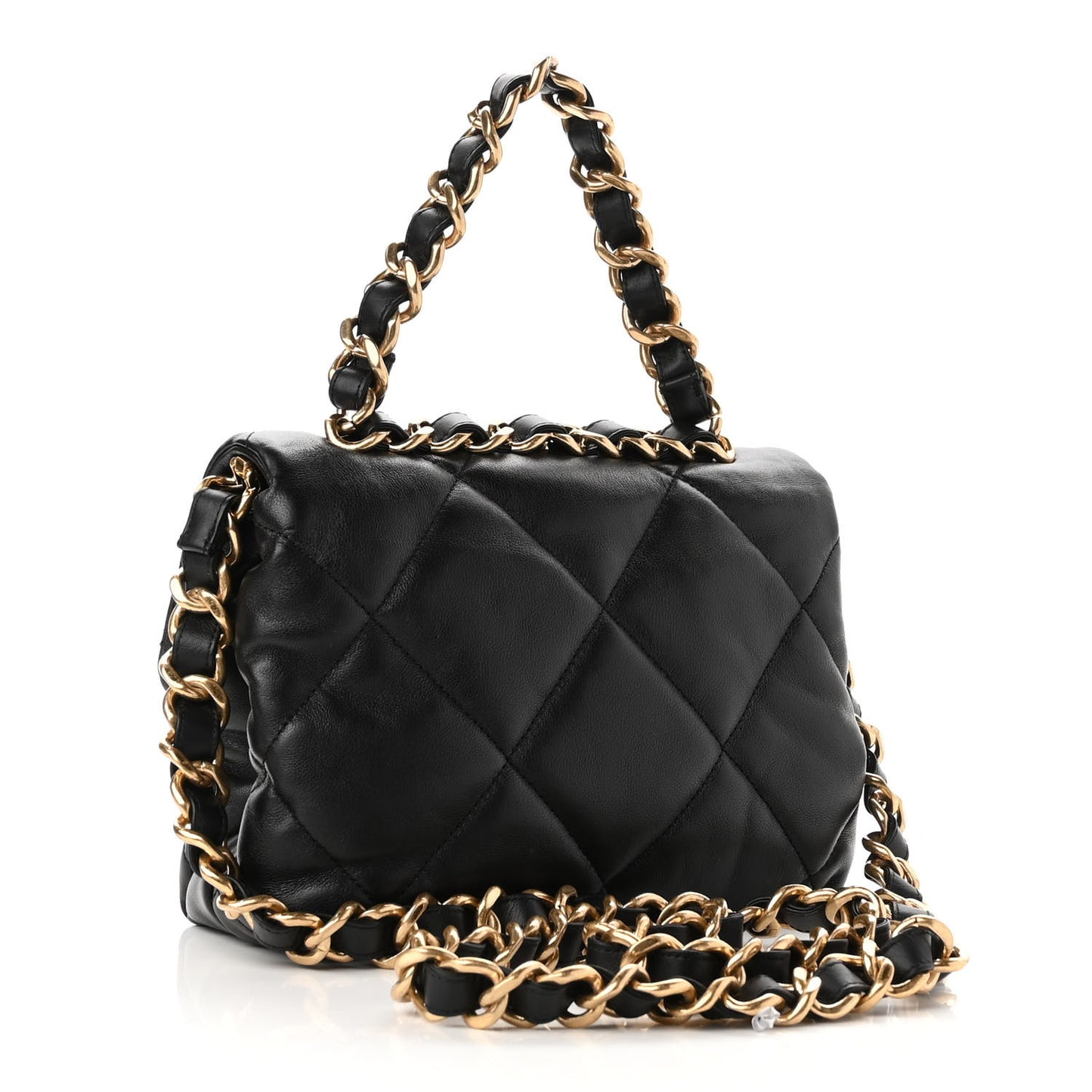 Lambskin Quilted Small Chain Top Handle Flap Black