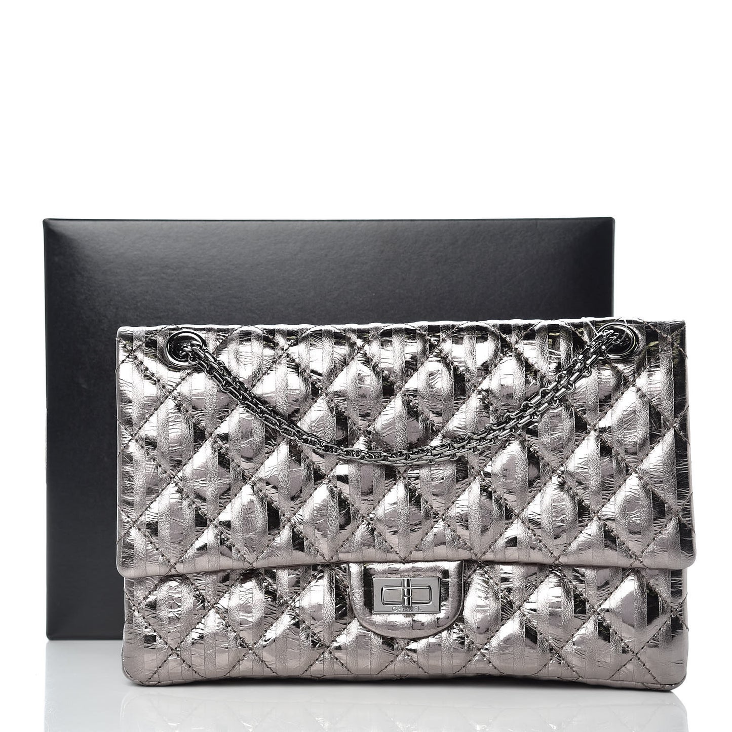 Metallic Striped Calfskin 2.55 Reissue 226 Flap Dark Silver