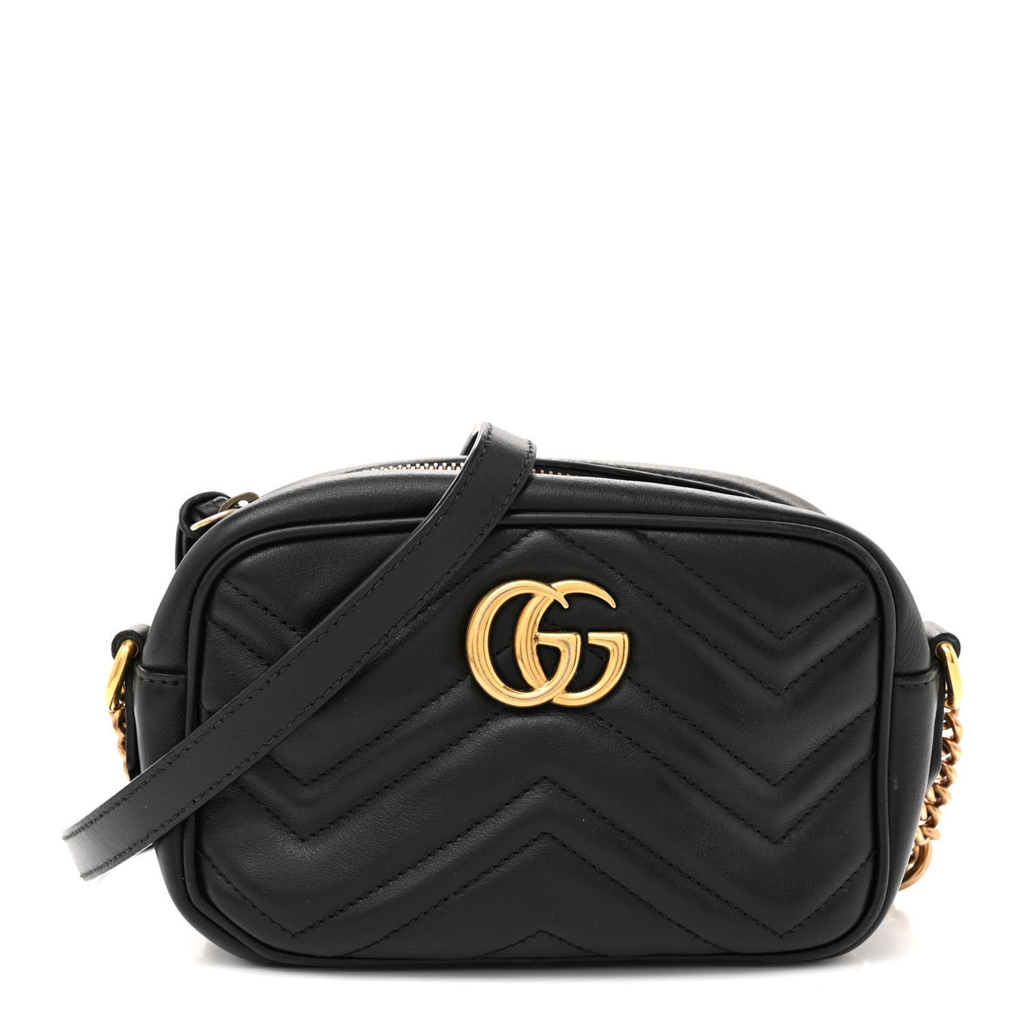 Calfskin Matelasse Mini GG Marmont Chain Shoulder Bag Black