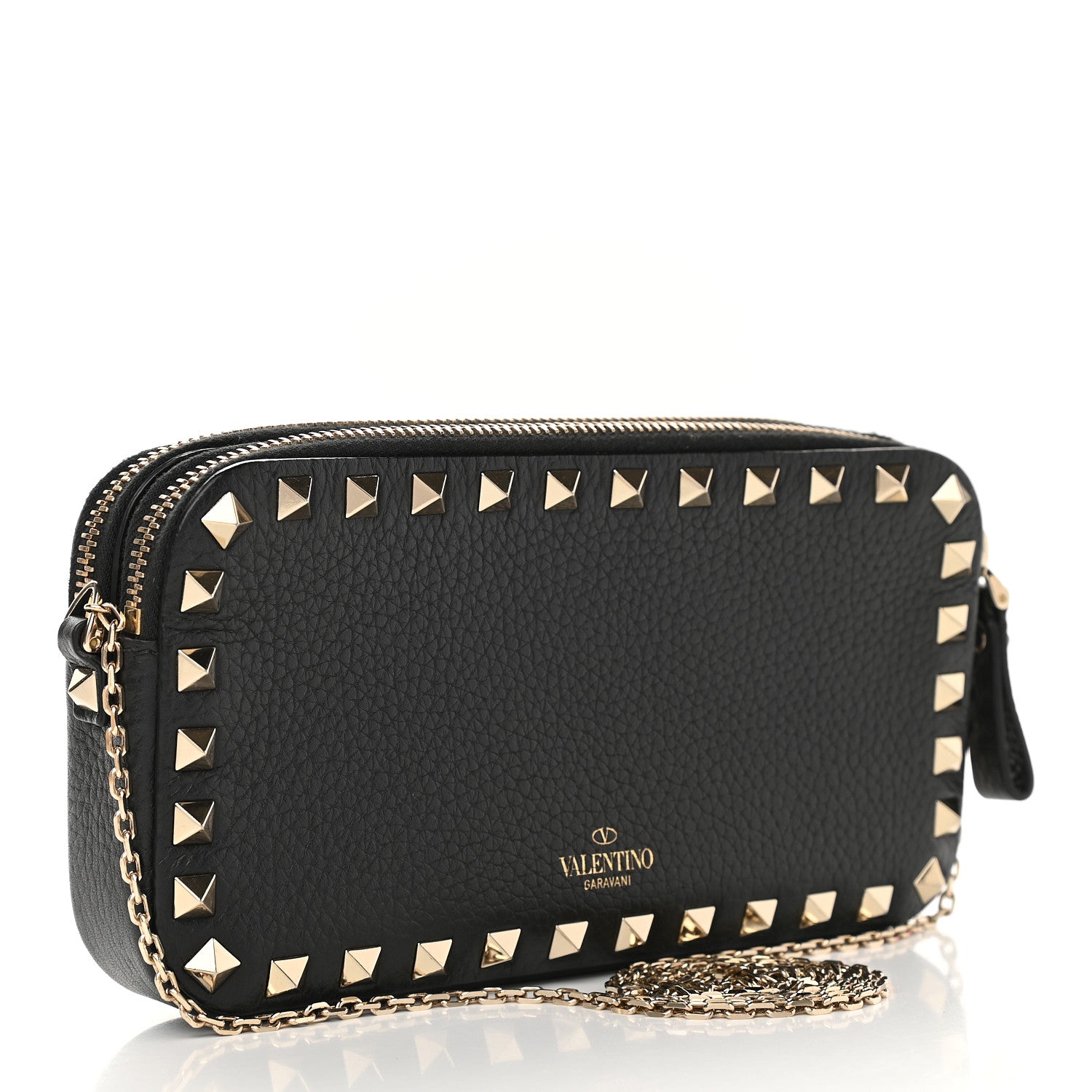 Valentino Garavani Pebbled Calfskin Rockstud Double Zip Camera Crossbody Bag Black 3 of 11