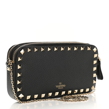 Valentino Garavani Pebbled Calfskin Rockstud Double Zip Camera Crossbody Bag Black 3 of 11
