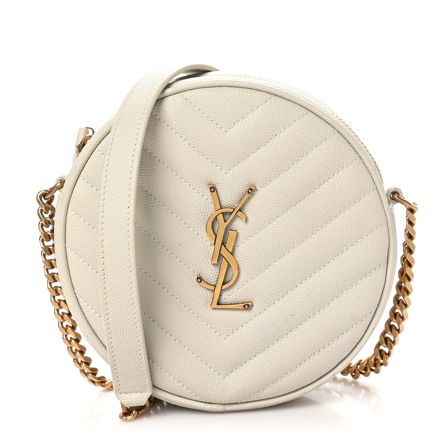 Saint Laurent Grain De Poudre Matelasse Chevron Quilted Round Vinyle Camera Bag Crema Soft 1 of 11