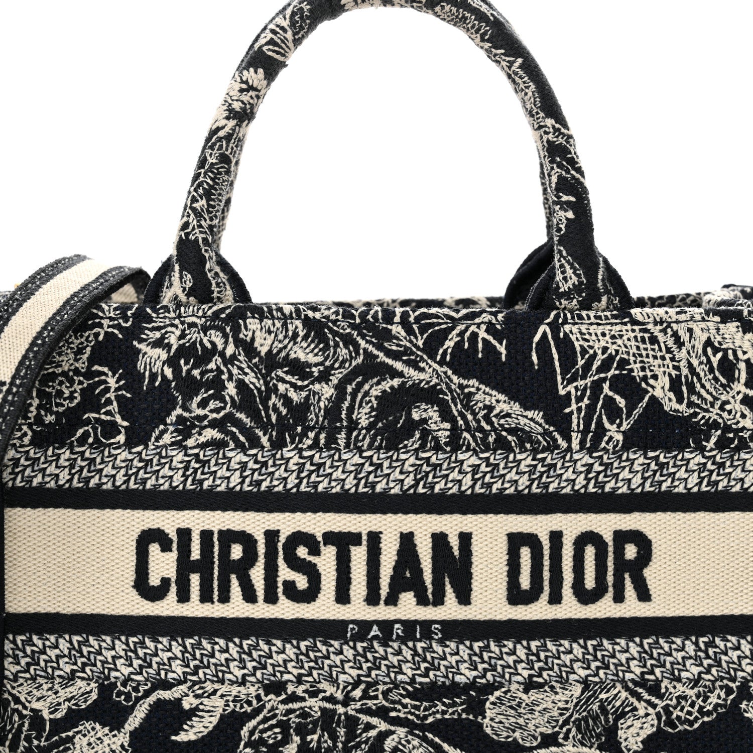 Christian Dior Canvas Embroidered Toile De Jouy Reverse Mini Book Tote With Strap Blue Multicolor 8 of 12
