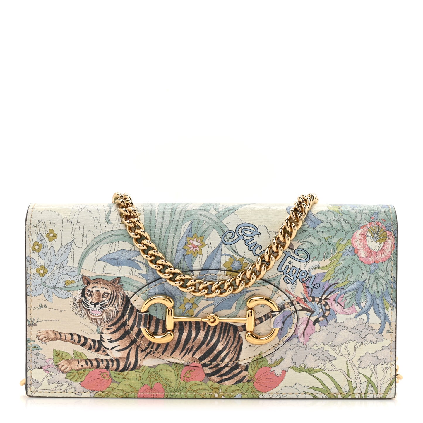 Calfskin Tiger Print Horsebit 1955 Wallet On Chain Multicolor