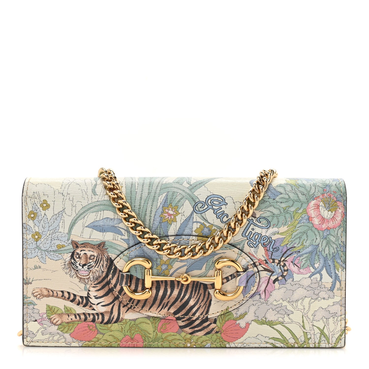 Gucci Calfskin Tiger Print Horsebit 1955 Wallet On Chain Multicolor 1 of 17