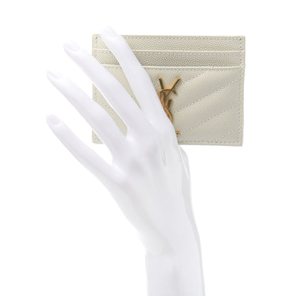 Saint Laurent Grain De Poudre Matelasse Chevron Monogram Credit Card Case Crema Soft 2 of 8