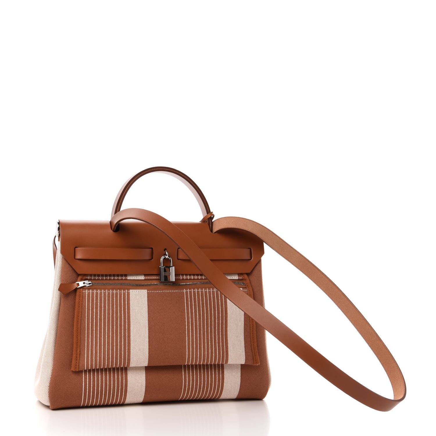 Hermes Vache Hunter Toile H Vibration Herbag Zip Retourne 31 PM Fauve Ecru Beige 4 of 12