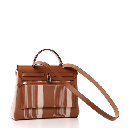 Hermes Vache Hunter Toile H Vibration Herbag Zip Retourne 31 PM Fauve Ecru Beige 4 of 12