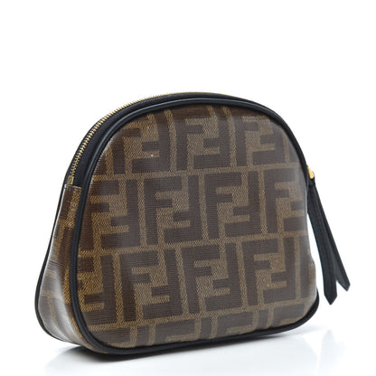 Fendi Glazed Fabric Vitello Century FF 1974 Stamp Patch Medium Cosmetic Case Mogano Panna Black 3 of 6