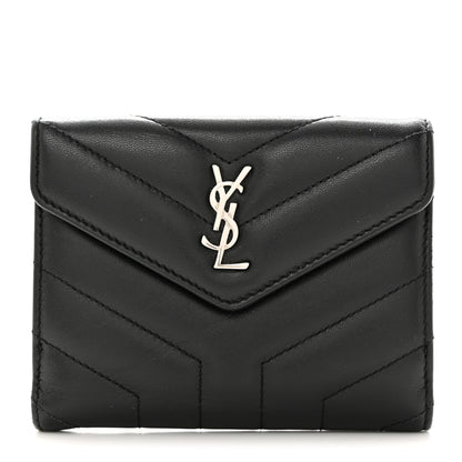 Saint Laurent Lambskin Y Quilted Monogram Compact Loulou Wallet Black 1 of 9