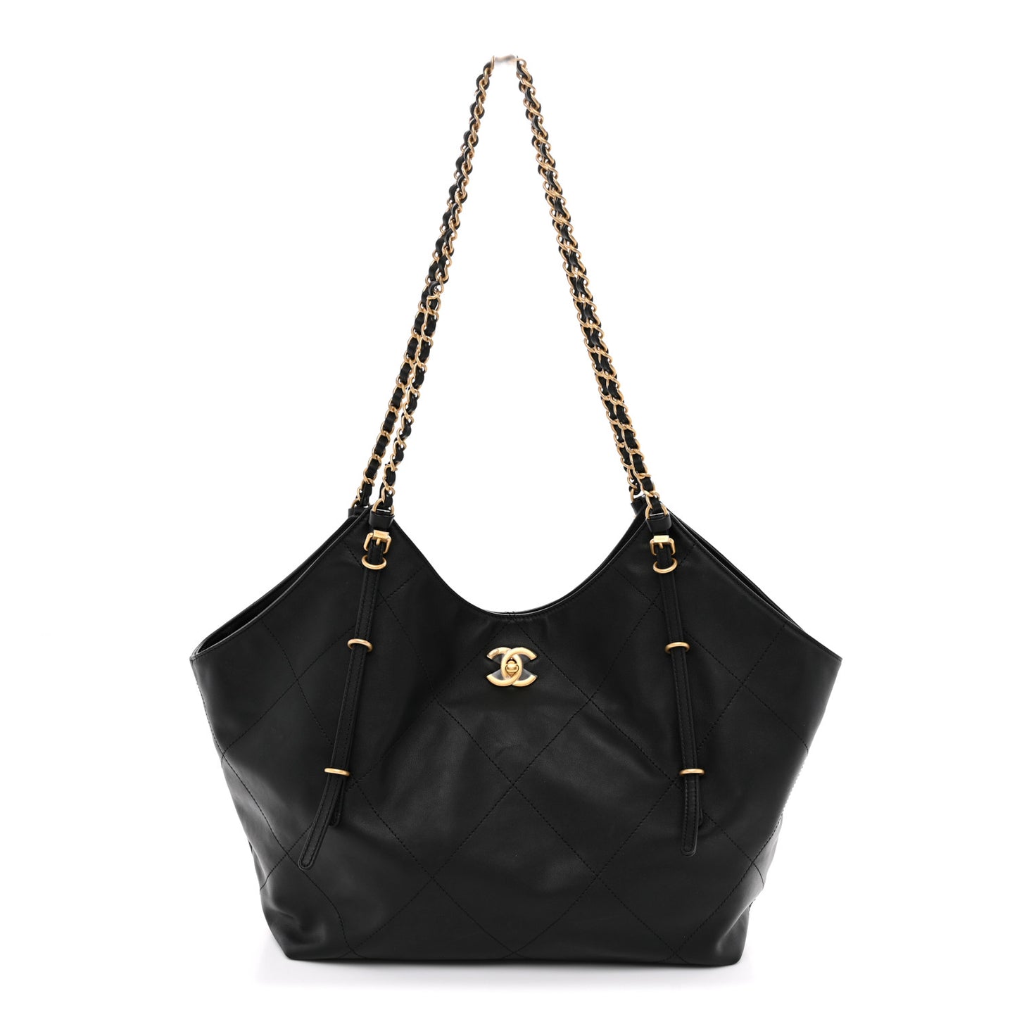 Calfskin Quilted Small Shopping Bag Black