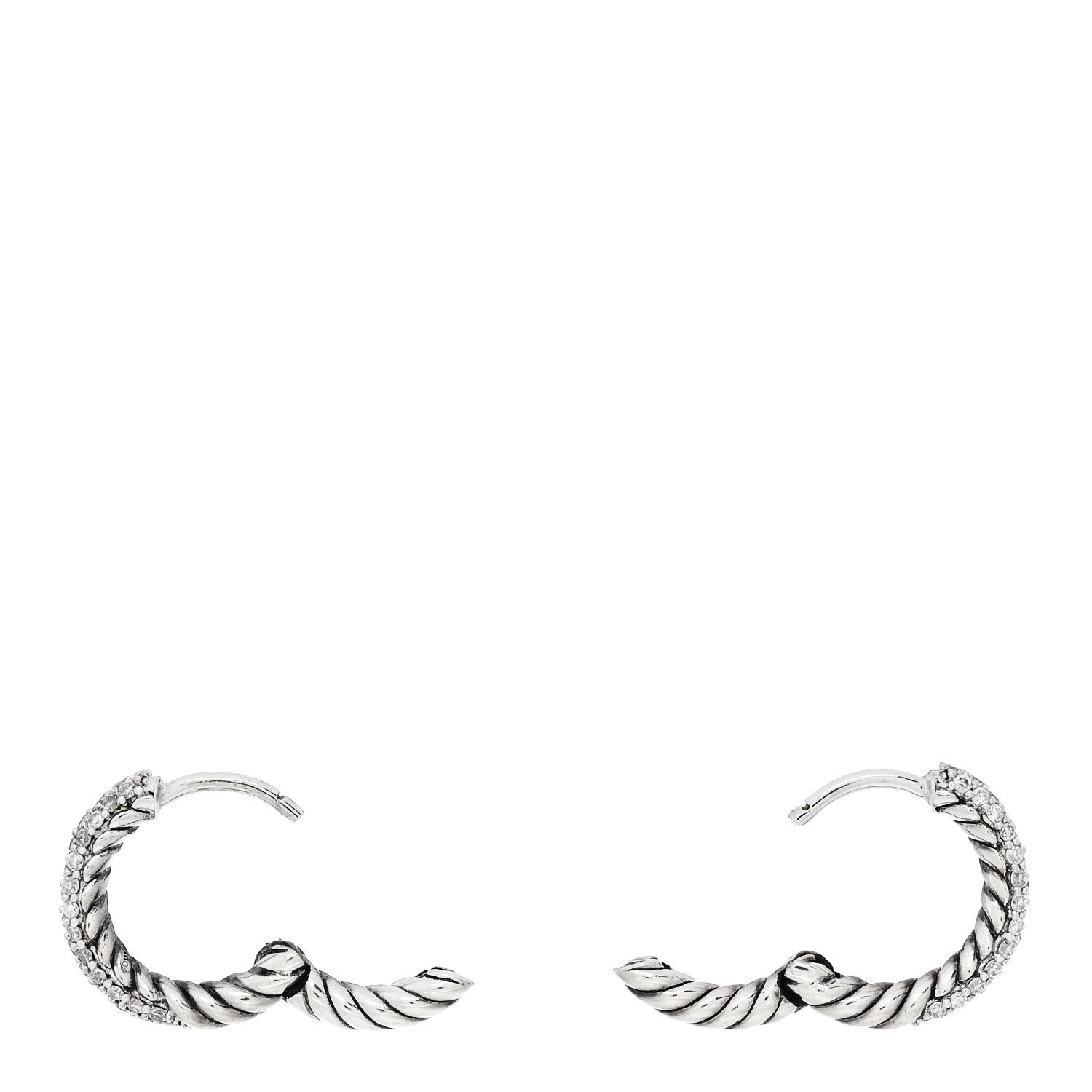 David Yurman Sterling Silver Diamond Petite Pave Huggie Hoop Earrings 3 of 4