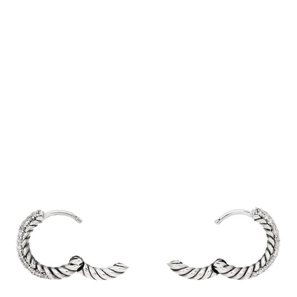 David Yurman Sterling Silver Diamond Petite Pave Huggie Hoop Earrings 3 of 4