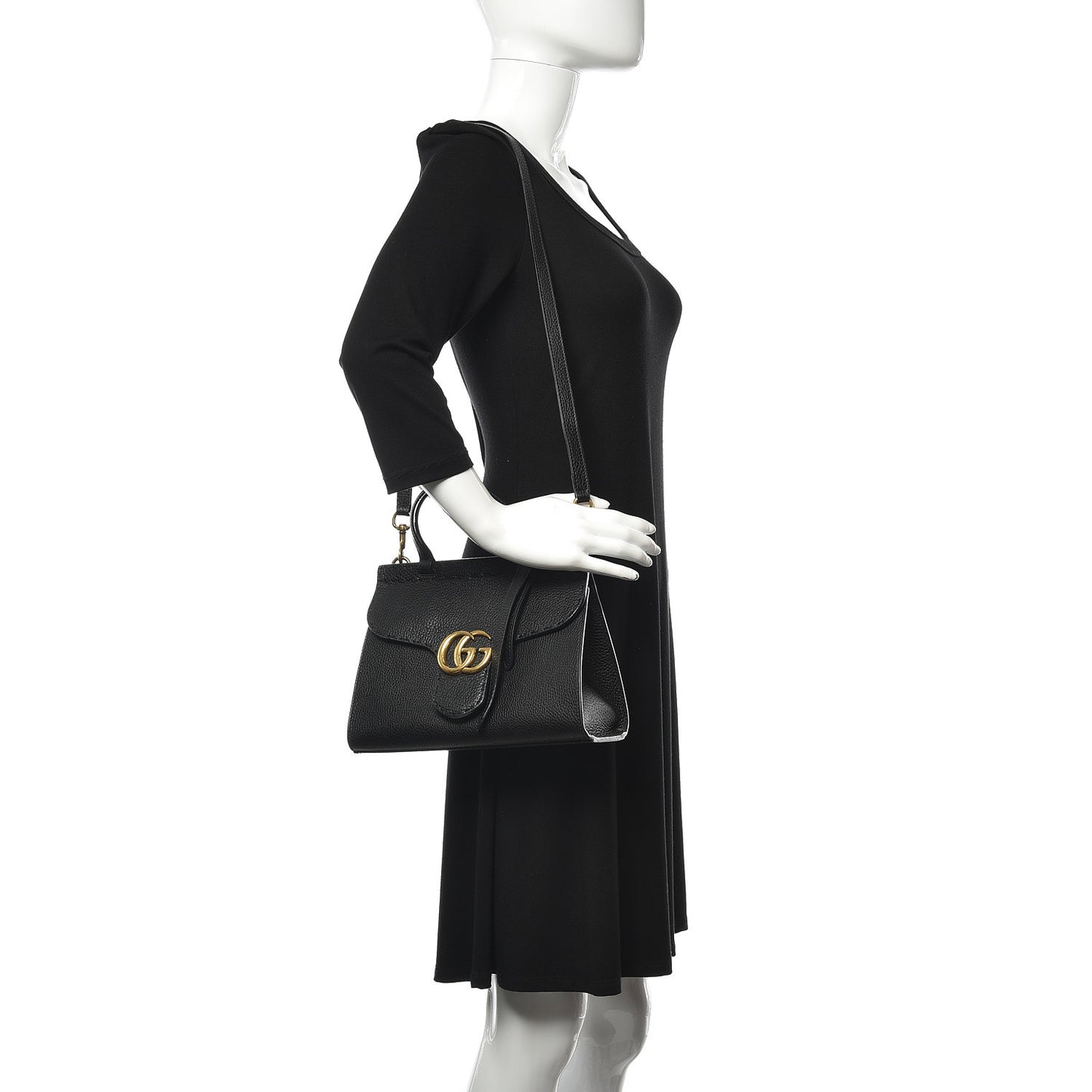 Calfskin Mini GG Marmont Top Handle Bag Black