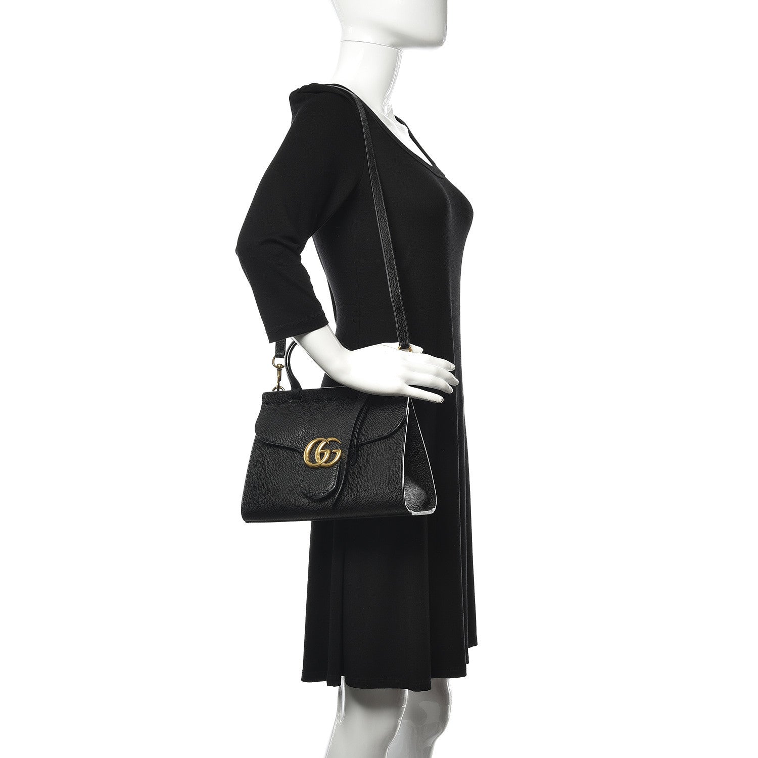 Gucci Calfskin Mini GG Marmont Top Handle Bag Black 2 of 13