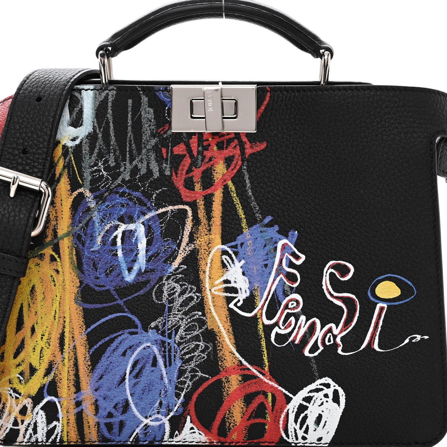 X NOEL FIELDING Cuoio Romano Painted Mini Peekaboo I SEE U Satchel Black Multicolor