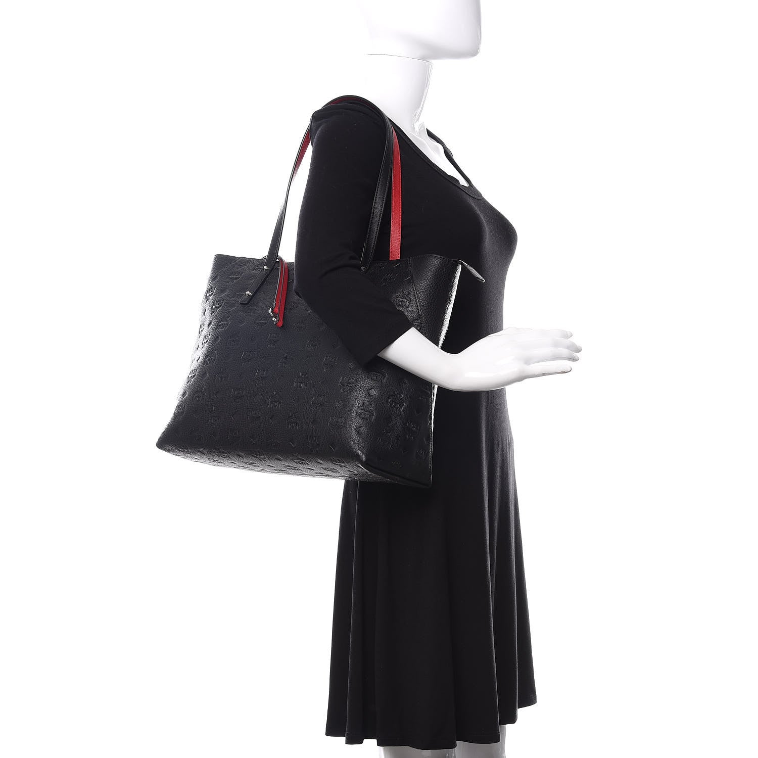 MCM Calfskin Ottomar Monogram Medium Klara Shopper Tote Black 2 of 8