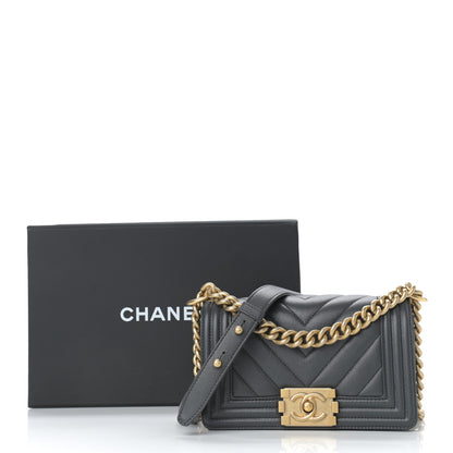 Chanel Caviar Chevron Quilted Small Boy Flap Dark Grey 11 of 11