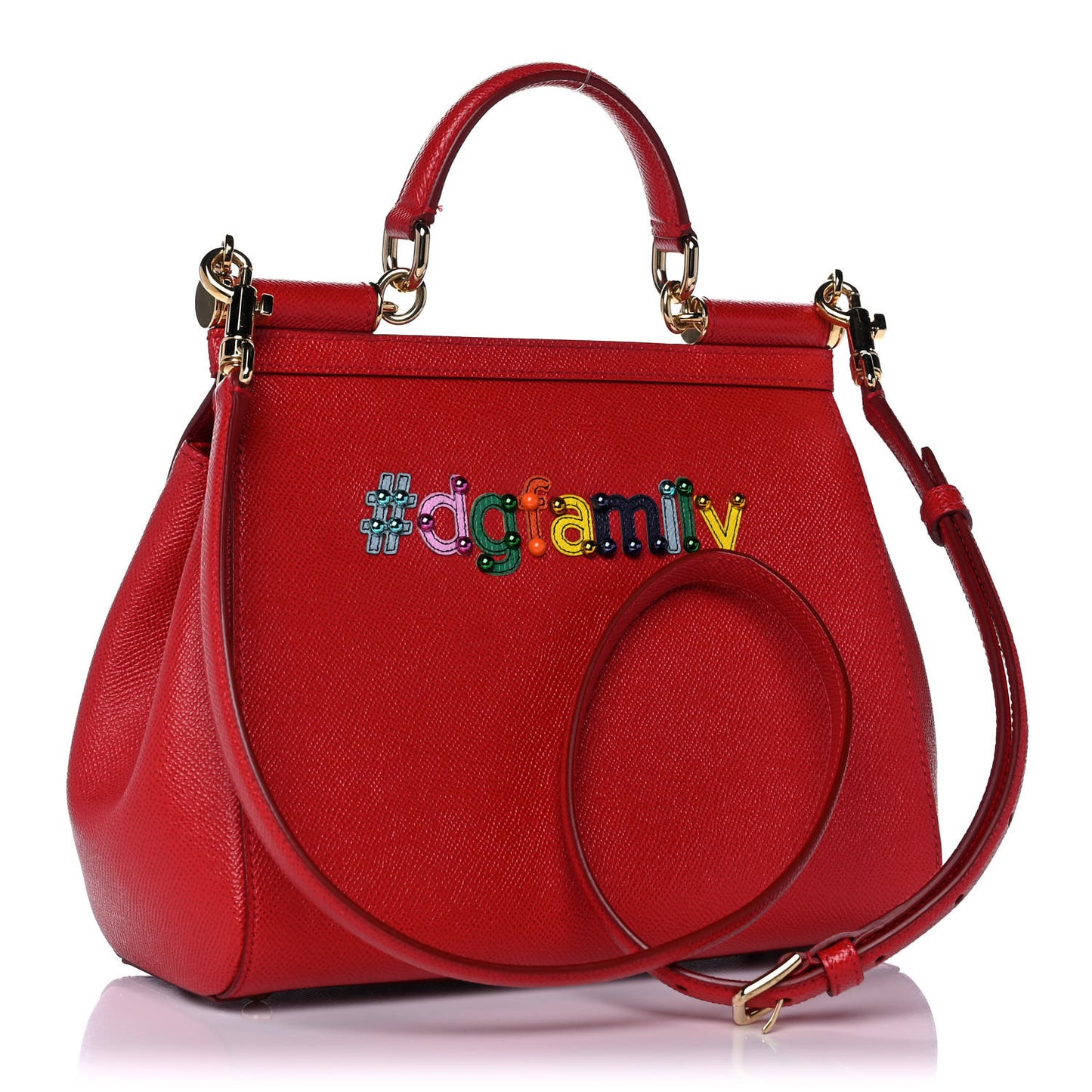 Dauphine Studded Medium DG Family Patch Miss Sicily Satchel Red