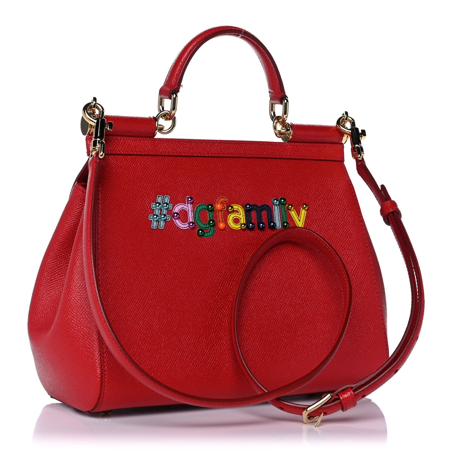 Dolce & Gabbana Dauphine Studded Medium DG Family Patch Miss Sicily Satchel Red 3 of 18