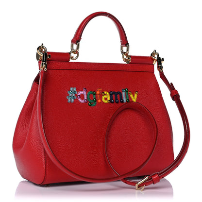 Dolce & Gabbana Dauphine Studded Medium DG Family Patch Miss Sicily Satchel Red 3 of 18