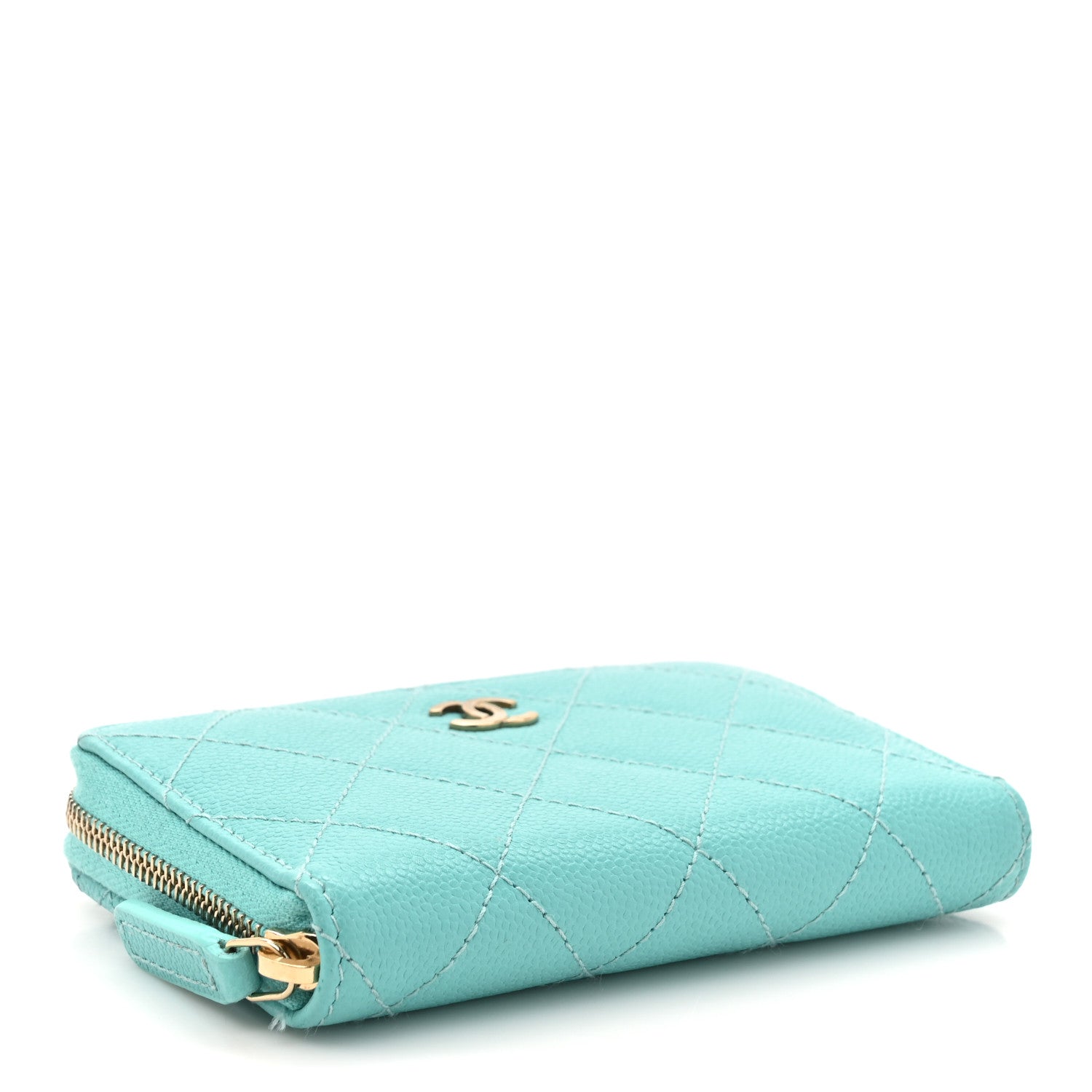 Chanel Caviar Quilted Zip Coin Purse Turquoise 4 of 12